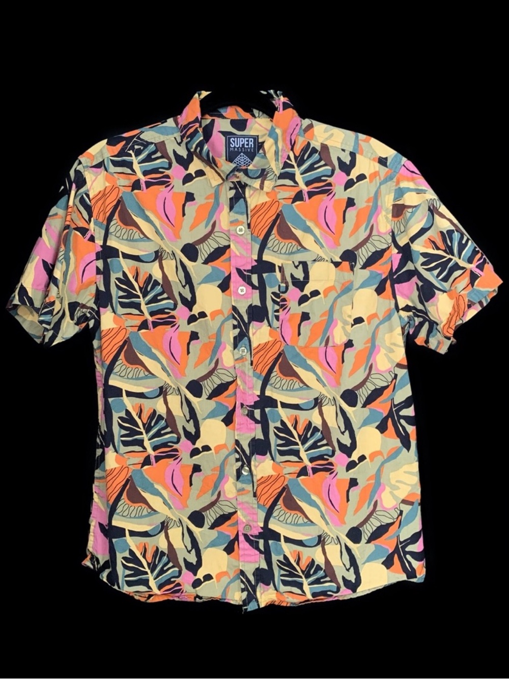 Super Massive 100% Cotton Leaf Print Buttoned Front Short Sleeves Shirt